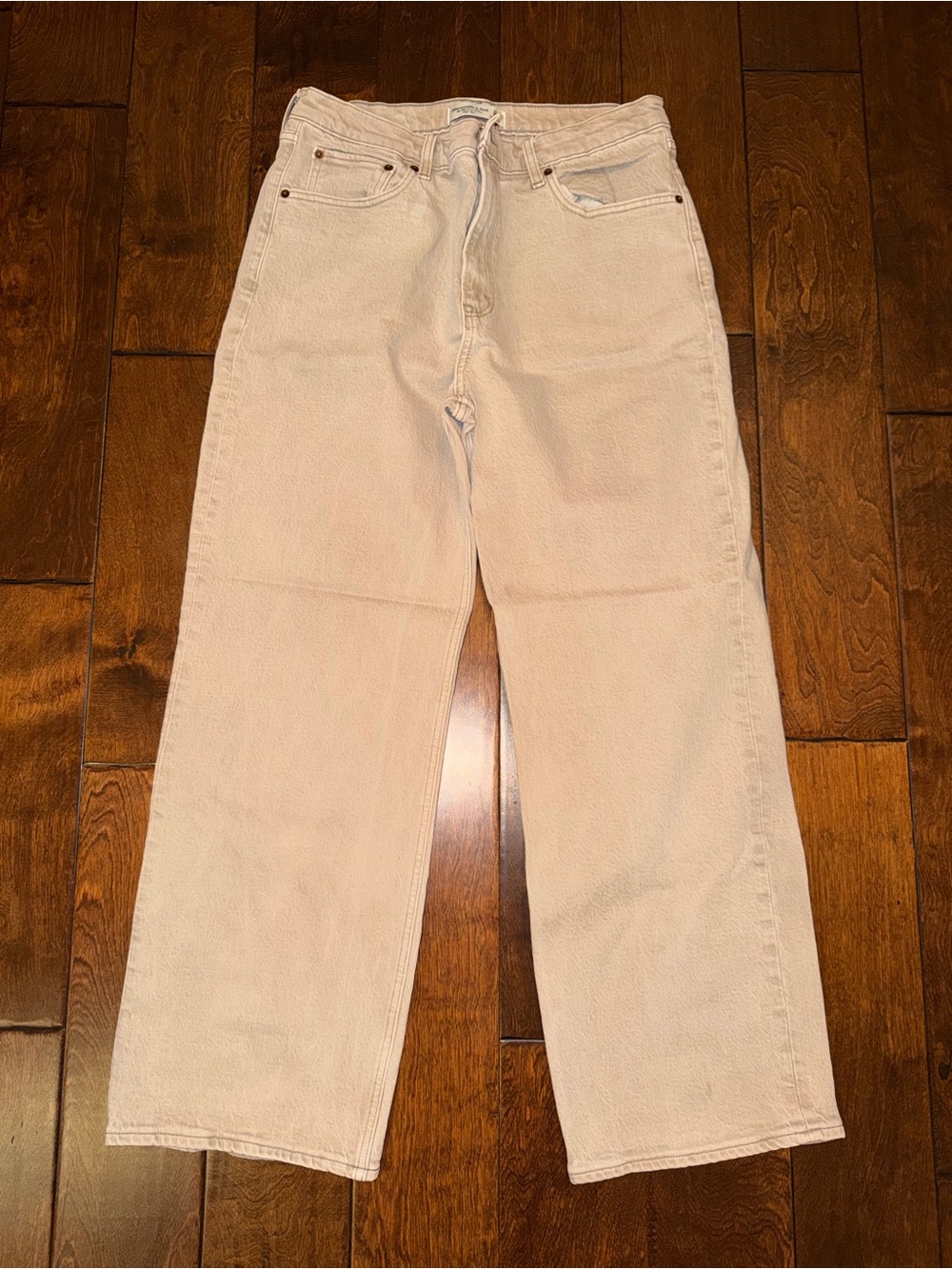 Abercrombie & Fitch Wide-Leg Jeans in Light Beige